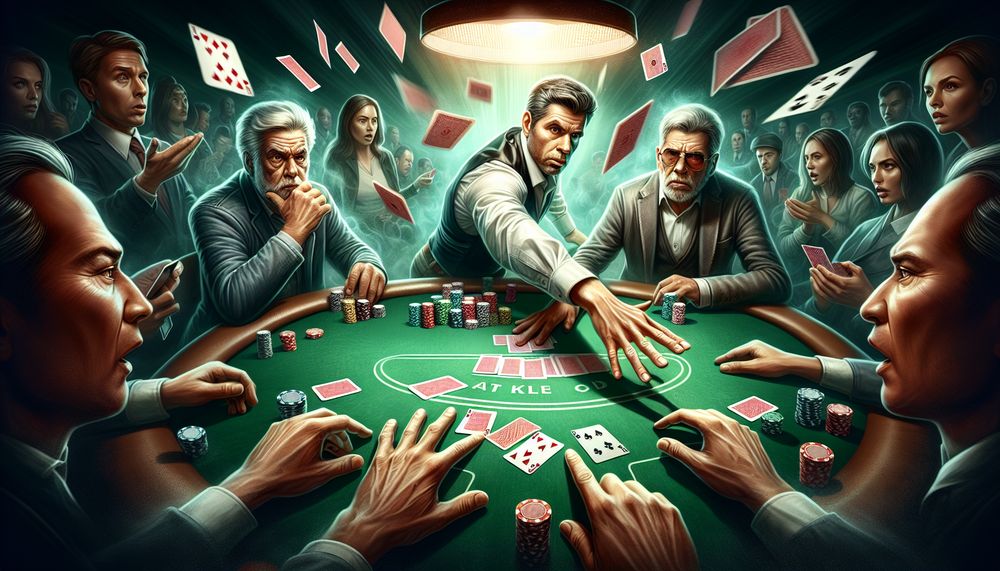 Image de Phil Hellmuth et son fils éliminés d'un tournoi de poker avec la même main contre le même joueur.